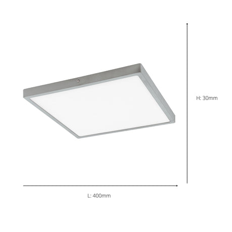 Eglo EU FUEVA?1 LED Ceiling Light – Ultra?Slim Square Surface Mounted Panel, Warm White, 2500?lm, Silver