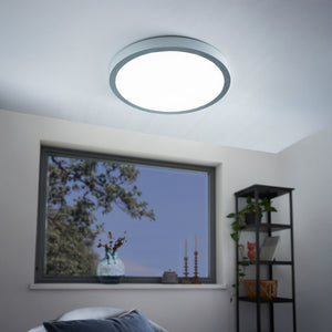Eglo EU FUEVA?1 LED Ceiling Light – Ultra?Slim Surface Mounted Panel, Neutral White, 2600?lm, Silver