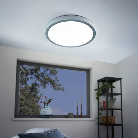 Eglo EU FUEVA?1 LED Ceiling Light – Ultra?Slim Surface Mounted Panel, Neutral White, 2600?lm, Silver