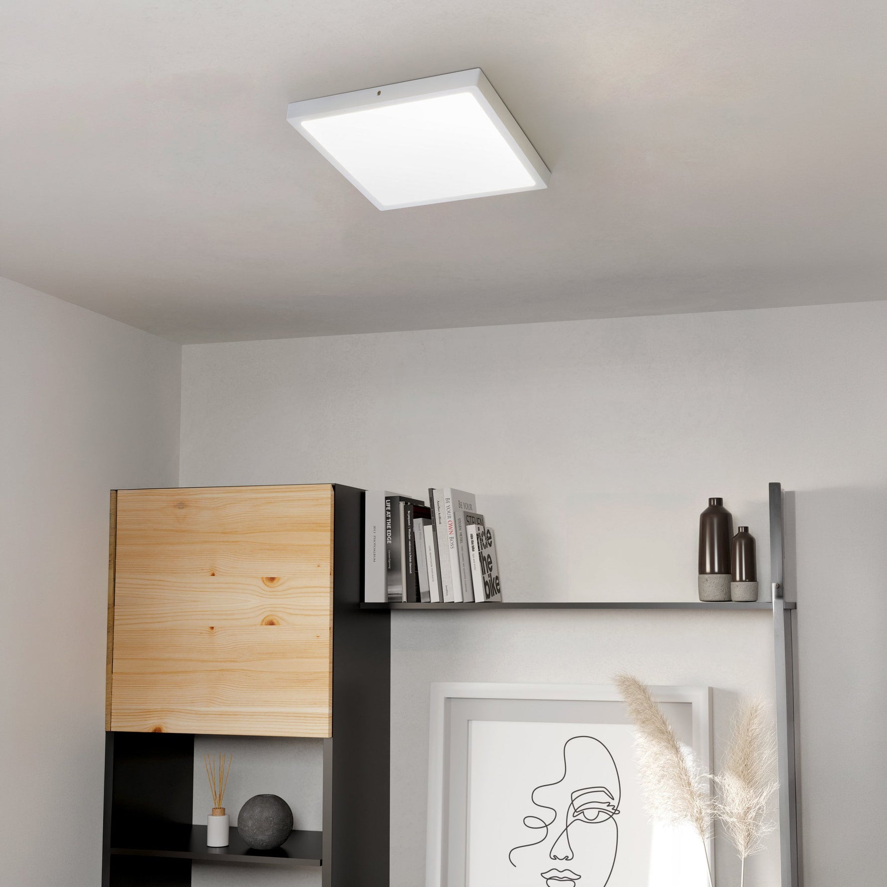 Eglo EU FUEVA?1 LED Ceiling Light – Ultra?Slim Square Surface Mounted Panel, Neutral White, 2600?lm, Silver product image - Endon Lighting from First Light Direct with great prices and fast UK delivery