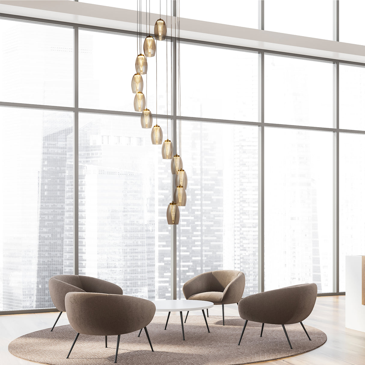Searchlight Electric Cyclone 12Lt Pendant - Bronze Metal & Champagne Glass 97291-12CP