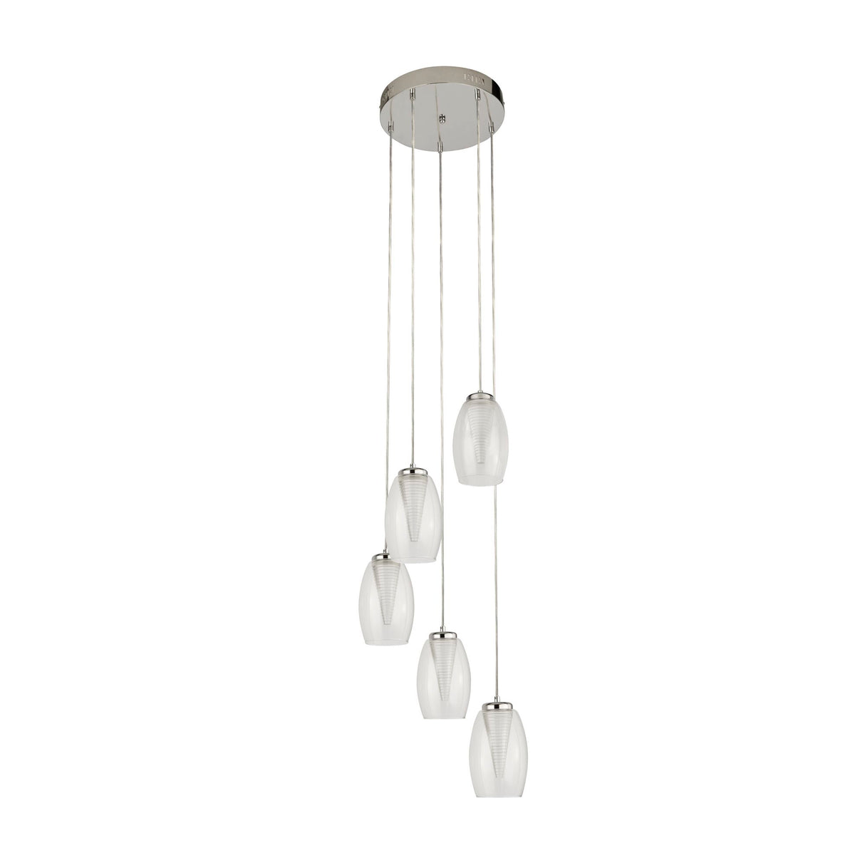 Searchlight Electric Cyclone 5Lt Multi-Drop Pendant - Chrome Metal & Glass 97291-5CL
