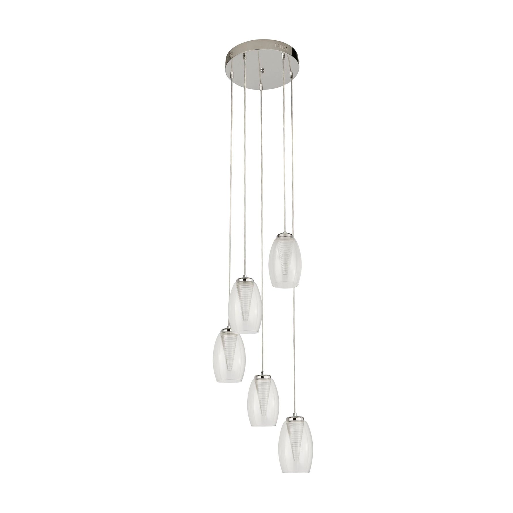 Searchlight Electric Cyclone 5Lt Multi-Drop Pendant - Chrome Metal & Glass 97291-5CL