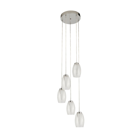 Searchlight Electric Cyclone 5Lt Multi-Drop Pendant - Chrome Metal & Glass 97291-5CL