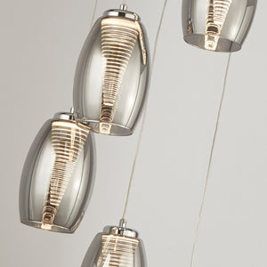 Searchlight Electric Cyclone 5Lt Multi-Drop Pendant - Chrome Metal & Smoked Glass 97291-5SM