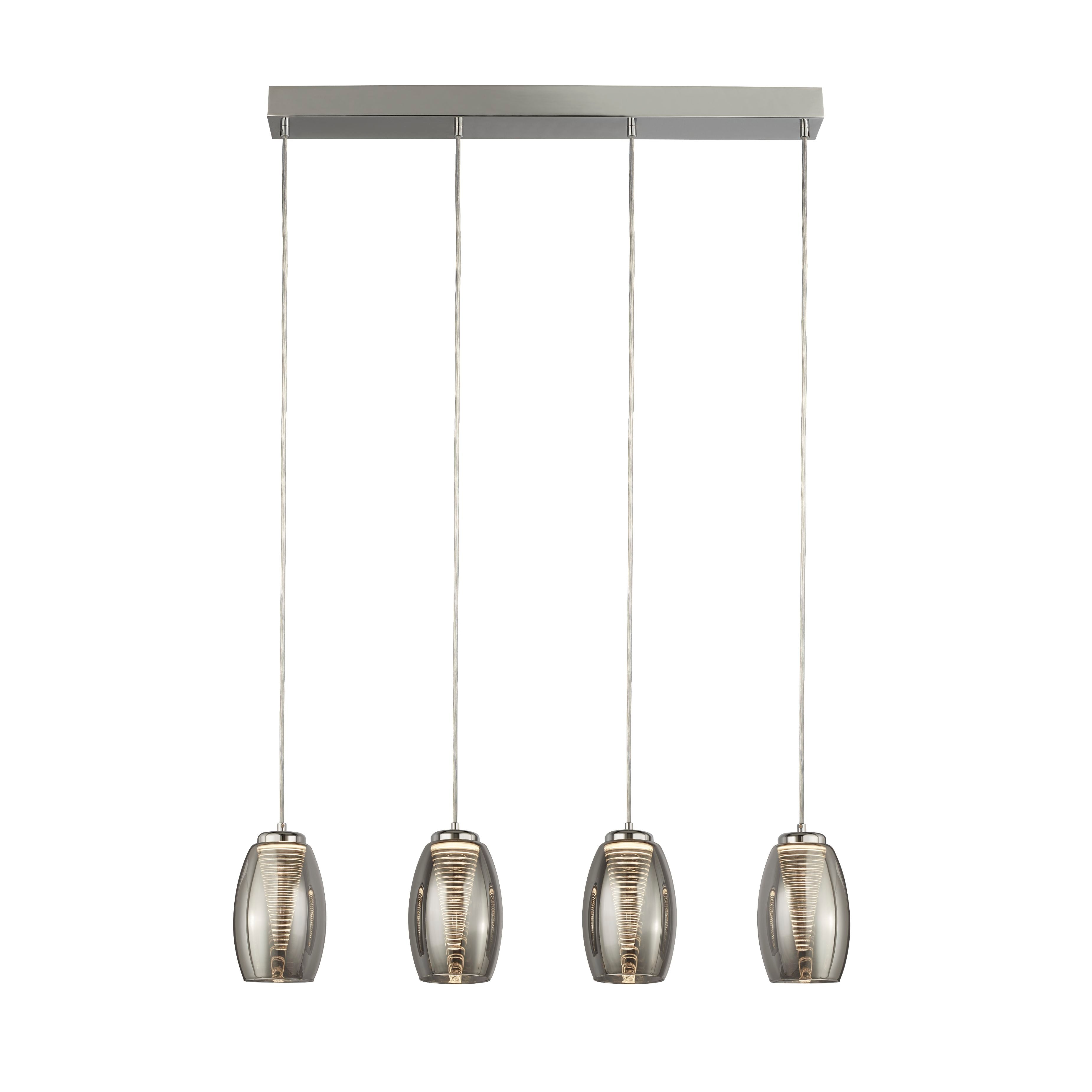 Cyclone 4Lt Bar Pendant - Chrome Metal & Smoked Glass
