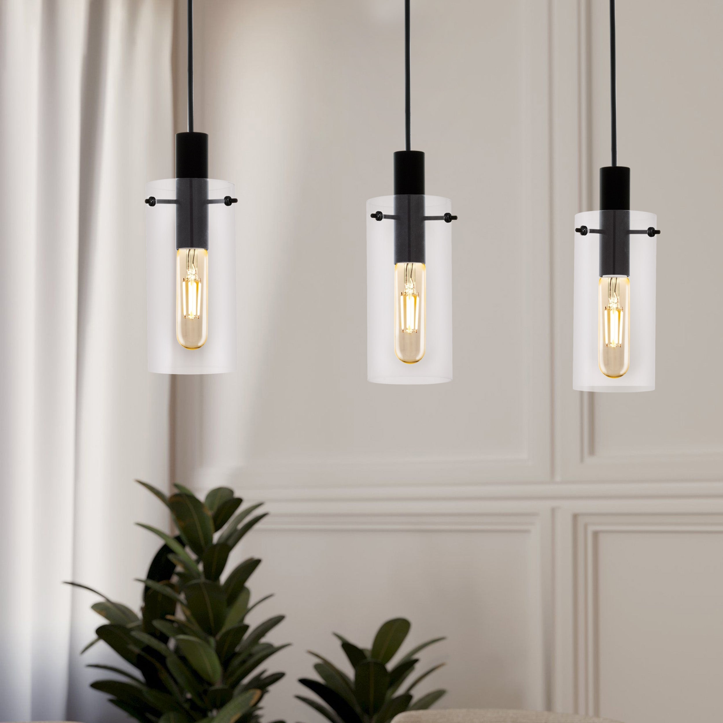 Eglo EU Narices Art-Deco Brass 3-Light Pendant - Conical Brushed Metal Shades, New Nordic Style, E27 - (D) 110cm