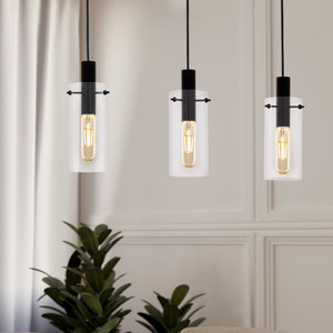 Eglo EU Montefino Industrial Black Steel 3 Pendant Light 