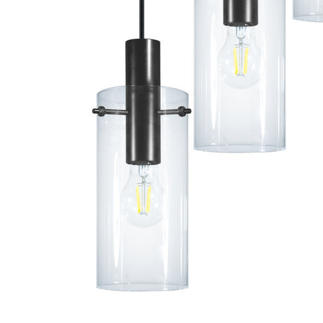 Eglo EU MONTEFINO Pendant Light – Black Steel with Clear Glass Shade, E27 Fitting, 350mm Indoor Pendant