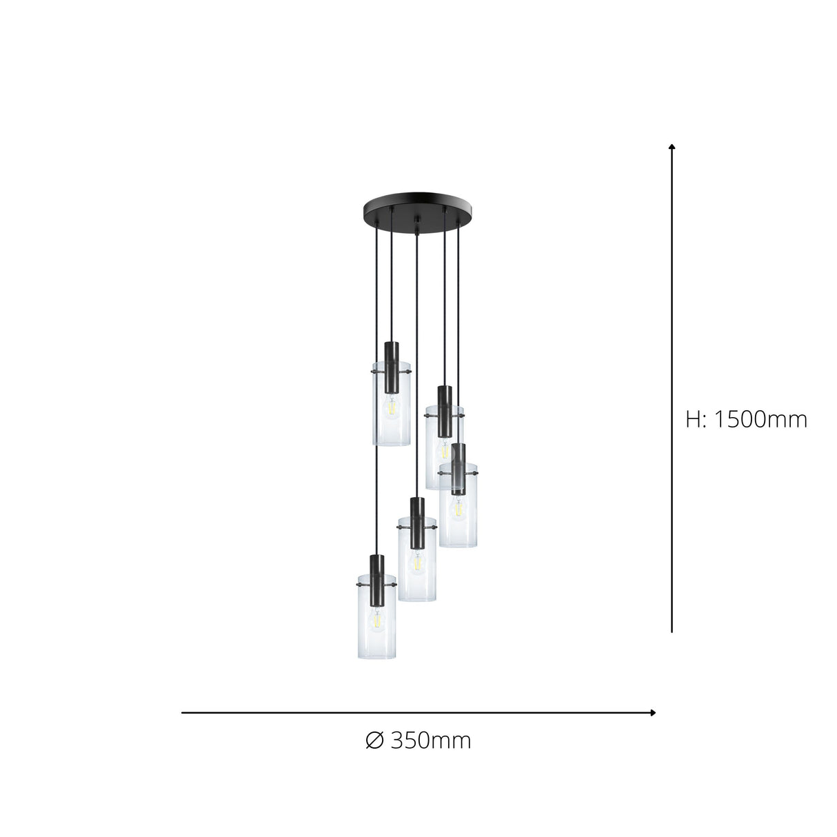 Eglo EU MONTEFINO Pendant Light – Black Steel with Clear Glass Shade, E27 Fitting, 350mm Indoor Pendant