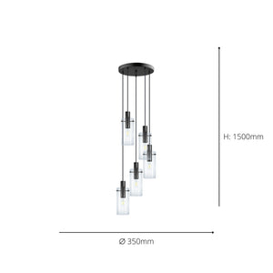 Eglo EU MONTEFINO Pendant Light – Black Steel with Clear Glass Shade, E27 Fitting, 350mm Indoor Pendant
