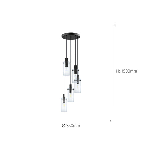 Eglo EU MONTEFINO Pendant Light – Black Steel with Clear Glass Shade, E27 Fitting, 350mm Indoor Pendant