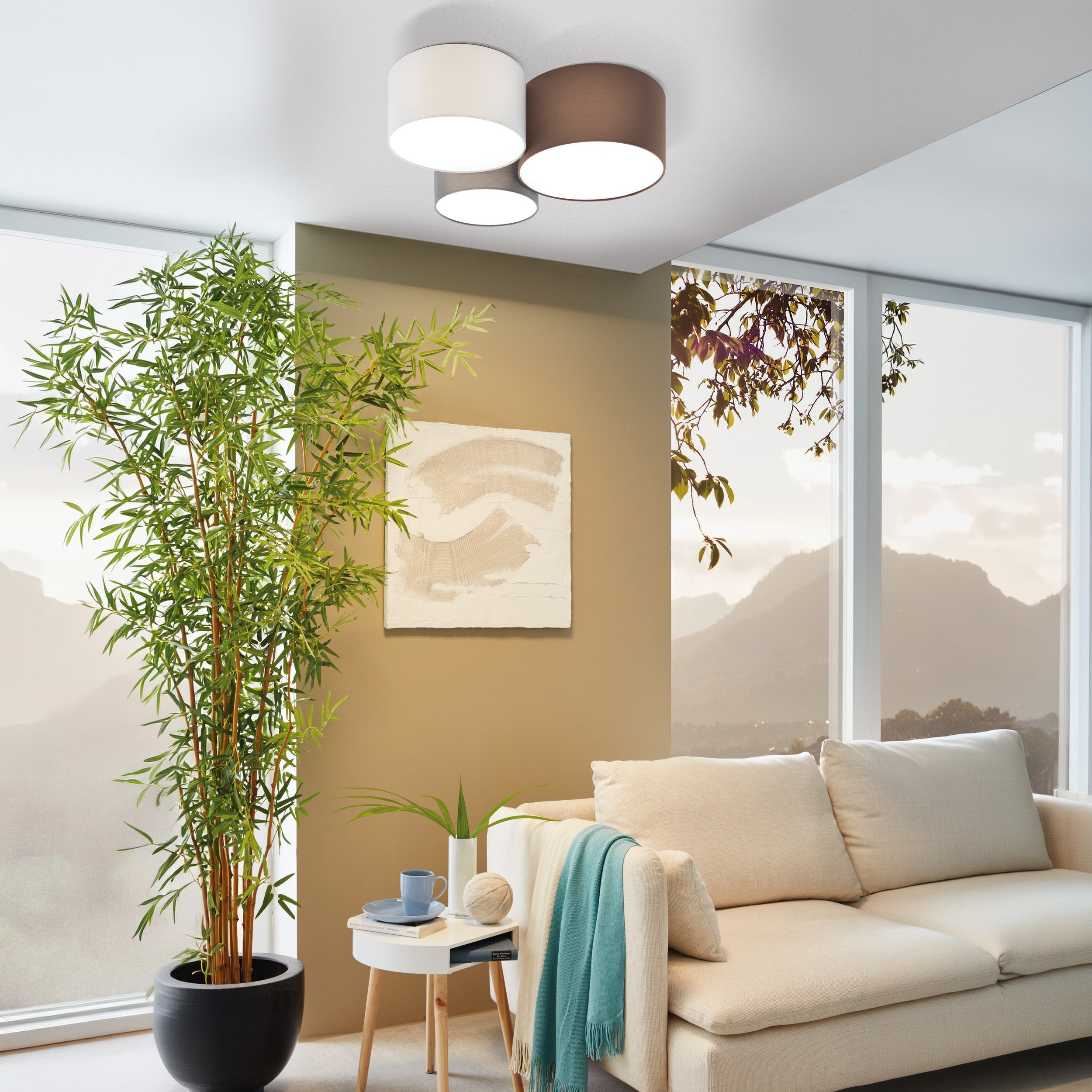 Eglo EU Pastore 2 Black/White Steel & Fabric 3-Light Ceiling Light product image - Endon Lighting from First Light Direct with great prices and fast UK delivery