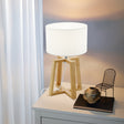 Eglo EU CHIETINO?1 Table Lamp – Natural Wood & Chrome with White Fabric Shade, E27, Inline Switch, Indoor Lighting