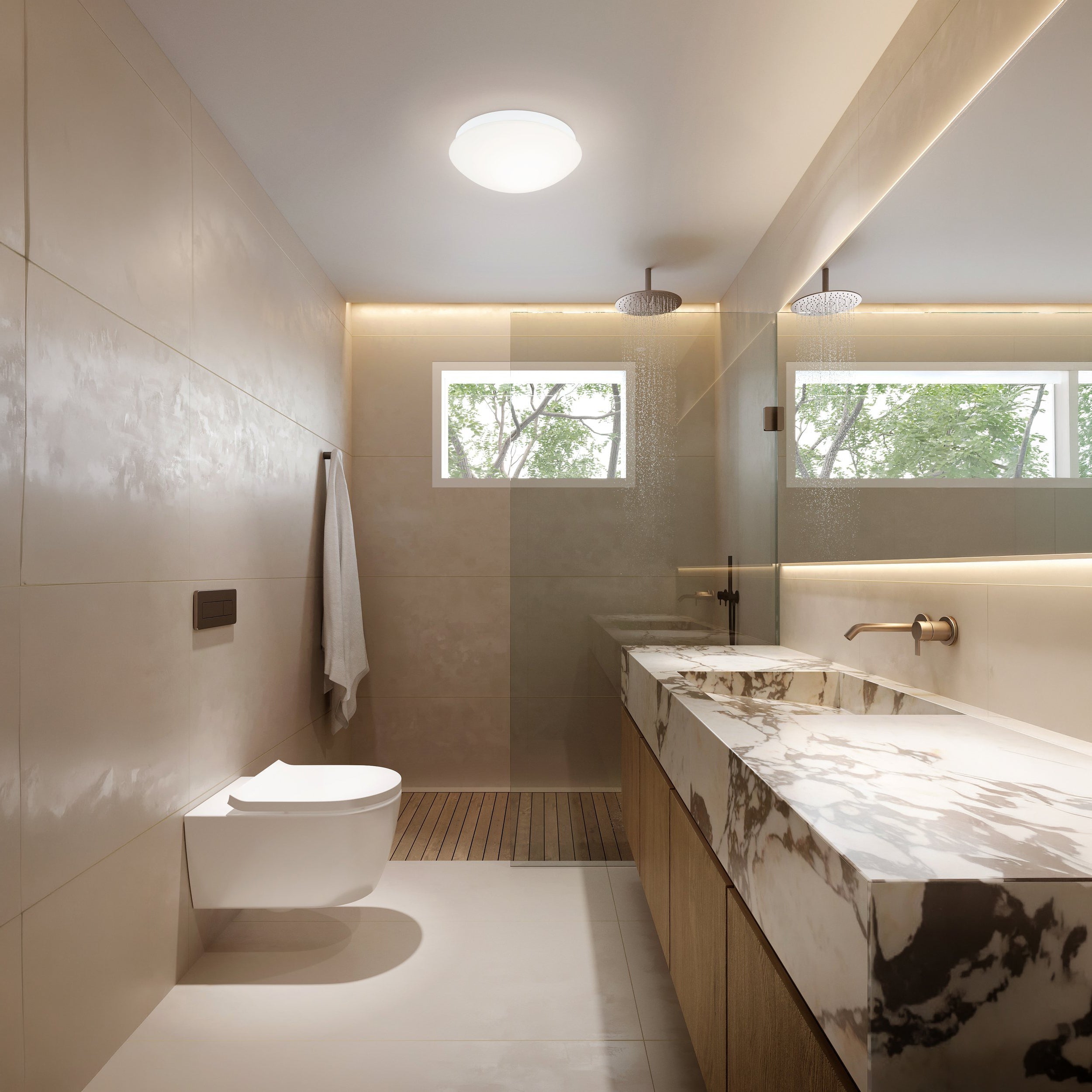 Eglo EU Frania Rounded White Plastic & Steel LED Ceiling Light, 28cm product image - Endon Lighting from First Light Direct with great prices and fast UK delivery