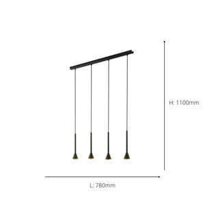 Eglo EU Cortaderas Steel Black & Gold LED 4-Light Pendant
