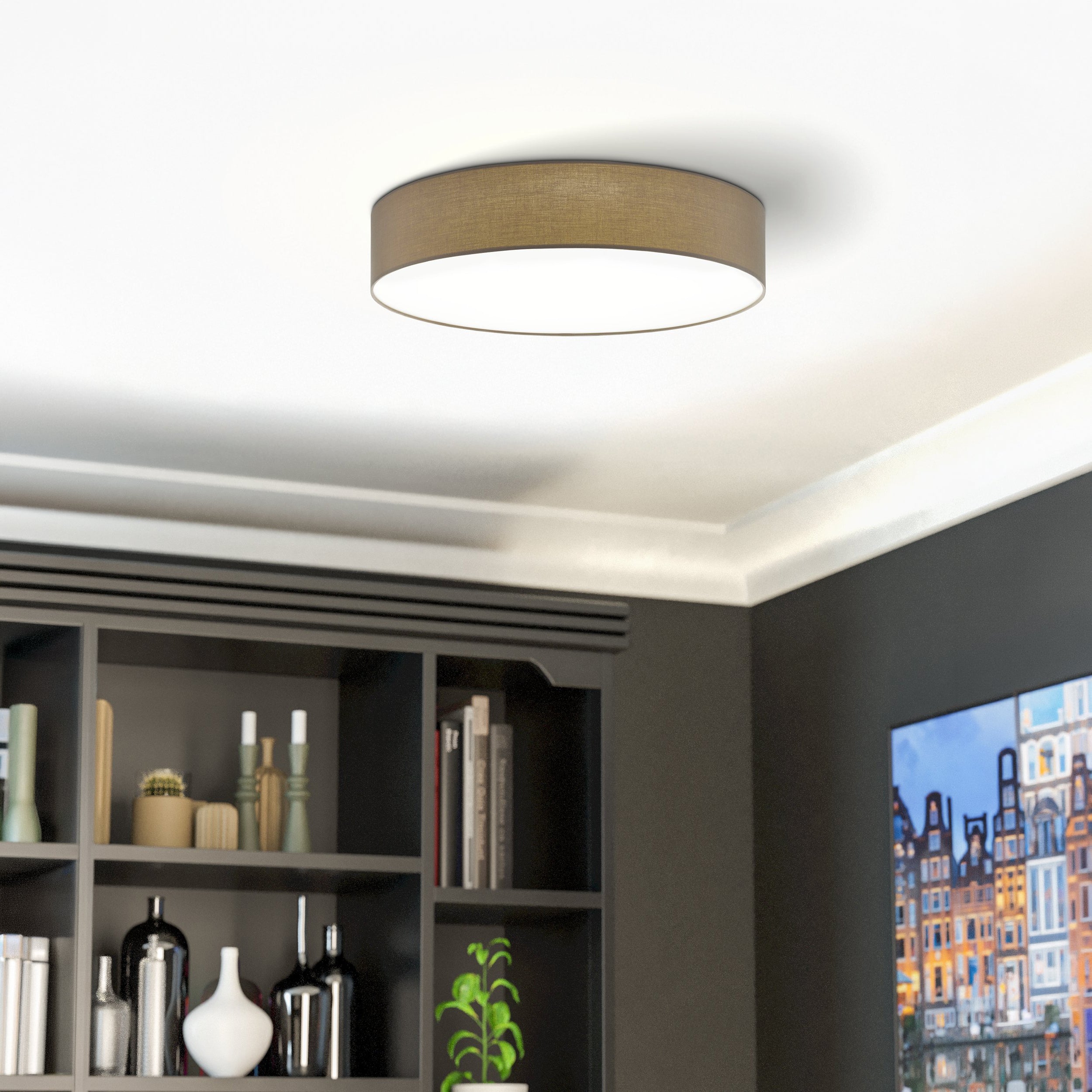 Eglo EU Pasteri Taupe, White Steel & Fabric Ceiling Light product image - Endon Lighting from First Light Direct with great prices and fast UK delivery