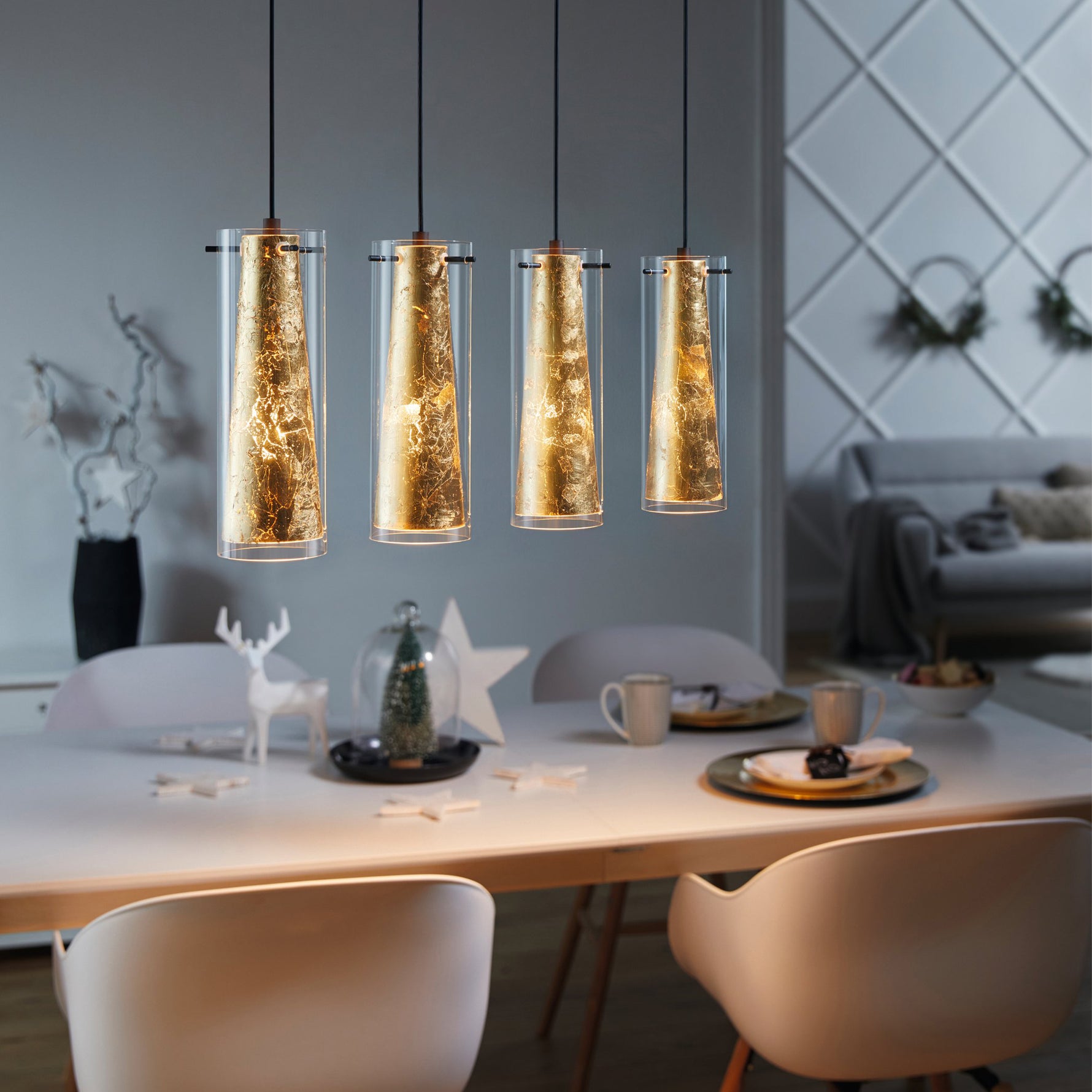Eglo EU Pinto Gold Glass & Steel 4-Light Pendant