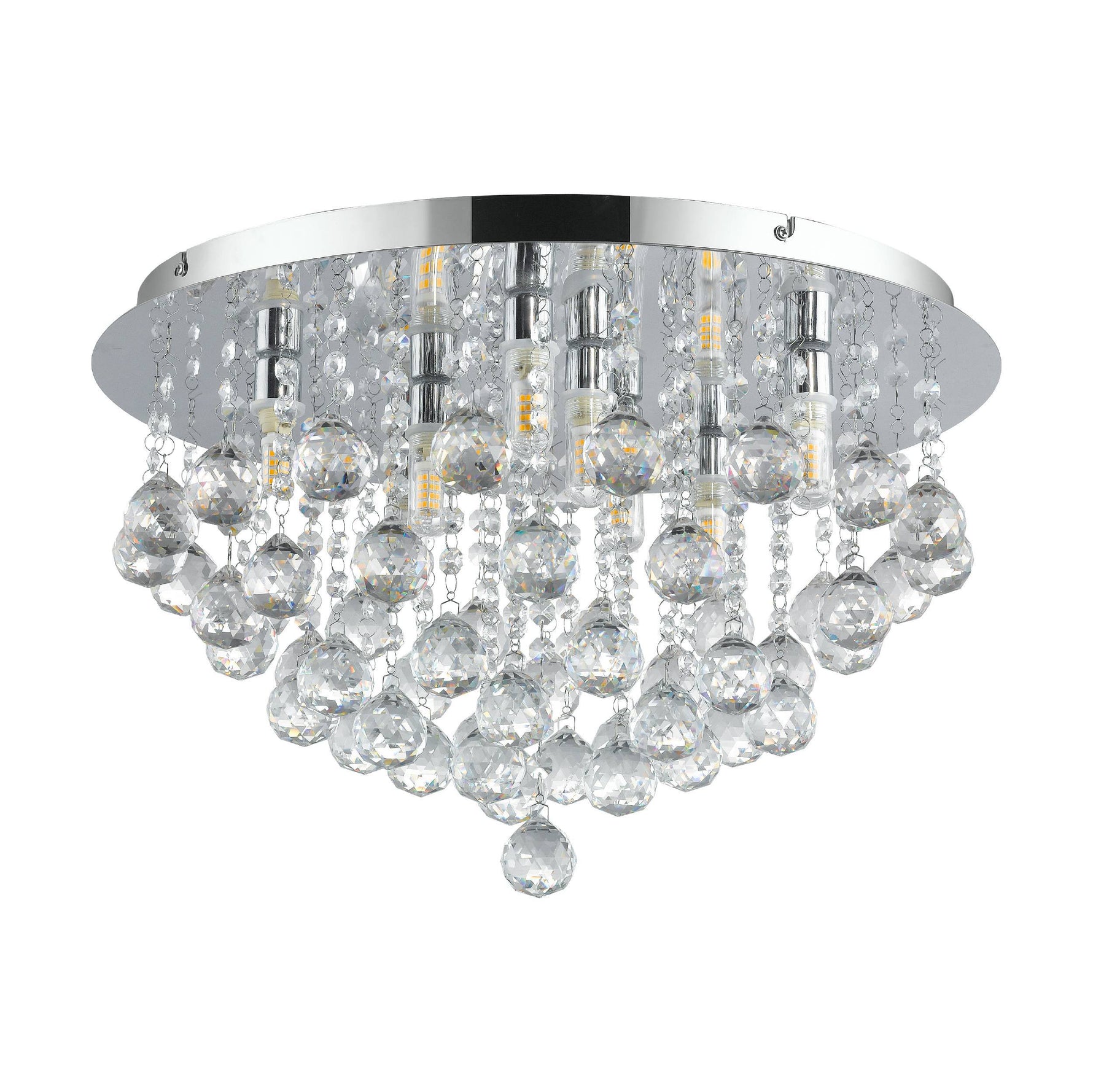 Eglo EU Almonte Clear And Chrome Crystal And Metal 8 Light (Inclusive) Flush Ceiling Fitting, (D) 50cm product image - Endon Lighting from First Light Direct with great prices and fast UK delivery