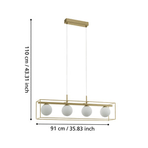 Eglo EU Vallaspra Champagne & White Glass Modern 4 Light Pendant