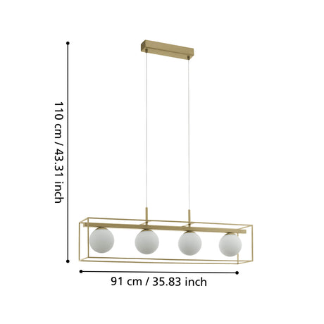 Eglo EU Vallaspra Champagne & White Glass Modern 4 Light Pendant