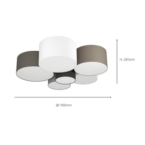 Eglo EU Pastore Triple Colour Steel & Fabric 6-Light Ceiling Light