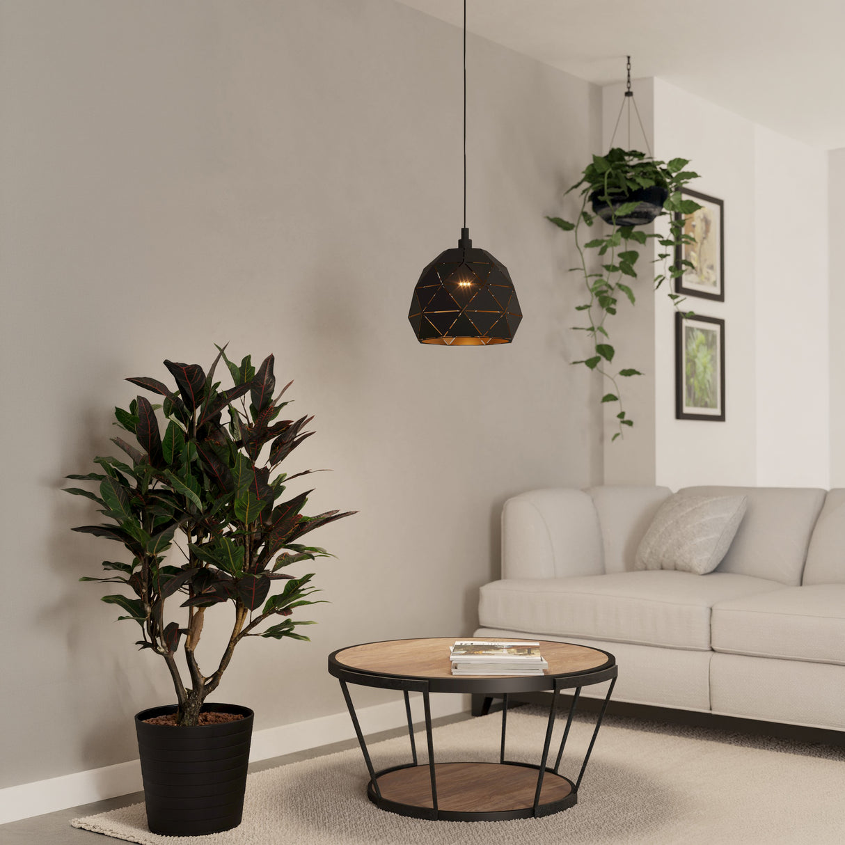 Eglo EU Roccaforte Black & Gold Metal Single Ceiling Pendant, 30cm