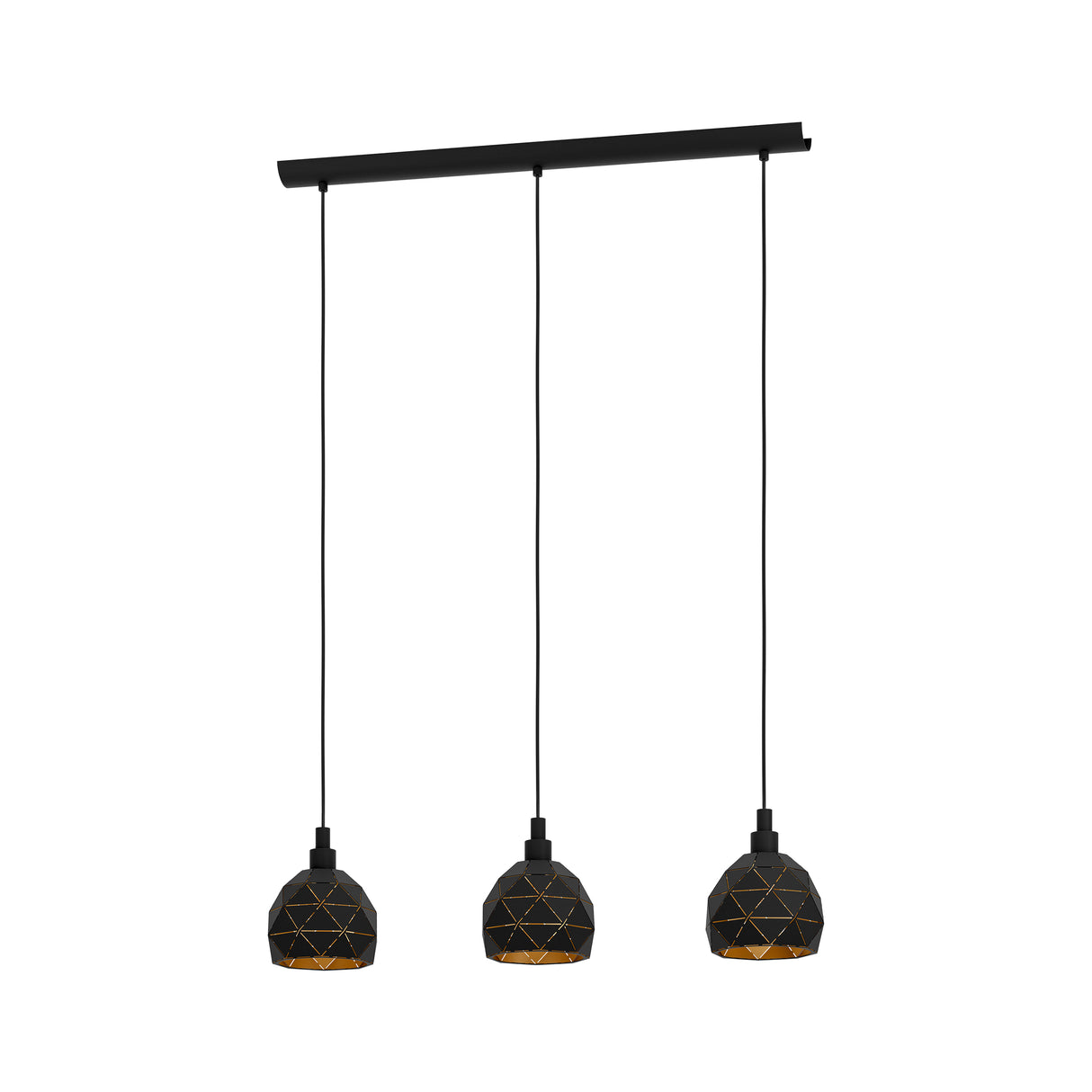 Eglo EU Roccaforte Black & Gold Metal 3 Light Ceiling Pendant, (L) 75cm
