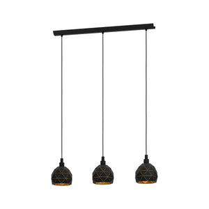 Eglo EU Roccaforte Black & Gold Metal 3 Light Ceiling Pendant, (L) 75cm