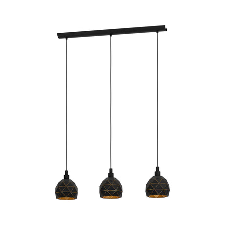 Eglo EU Roccaforte Black & Gold Metal 3 Light Ceiling Pendant, (L) 75cm