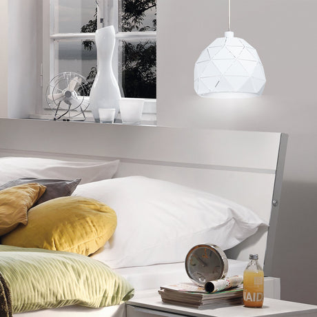 Eglo EU Roccaforte White Metal Single Ceiling Pendant, 30cm