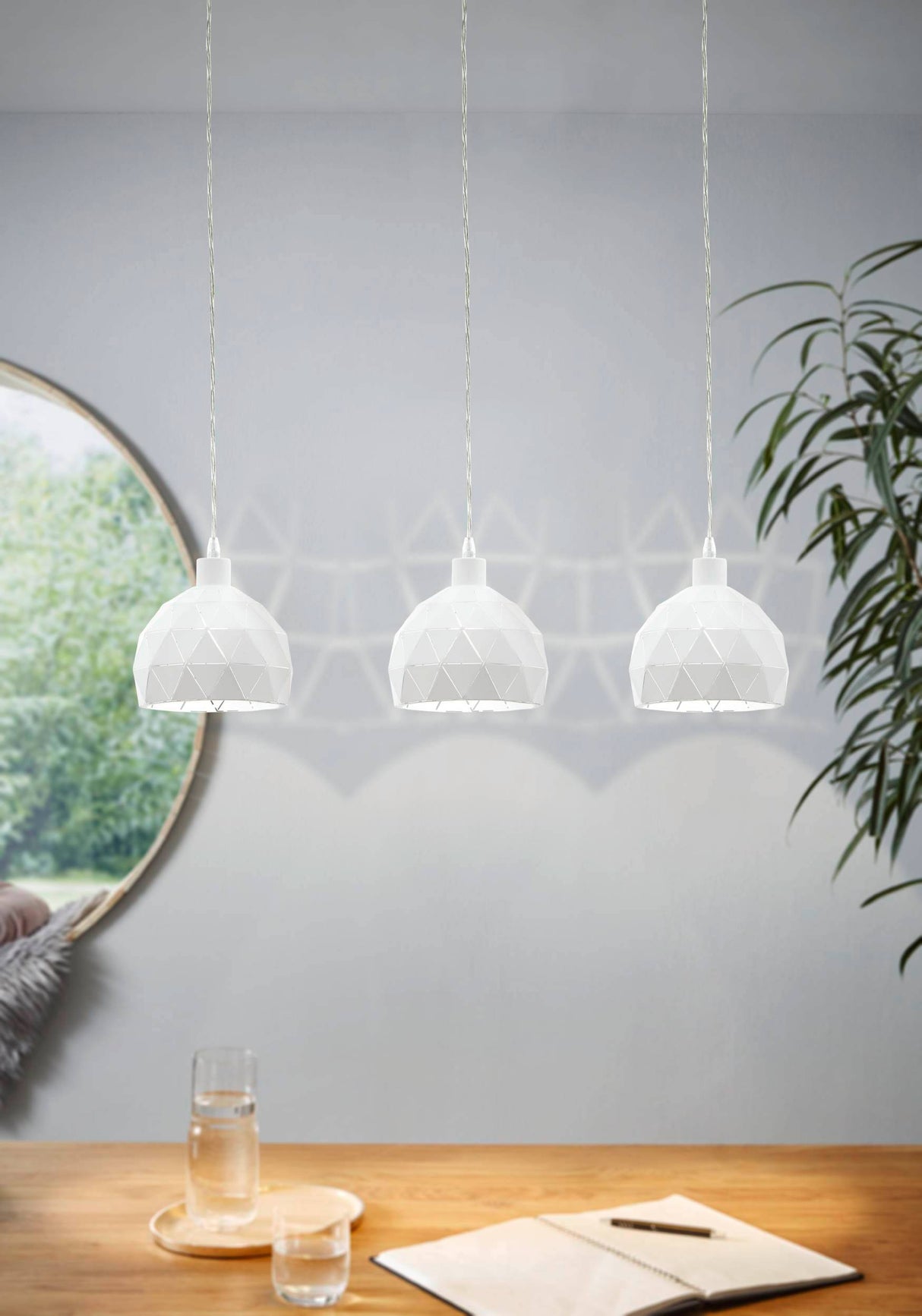 Eglo EU Roccaforte White Metal 3 Light Ceiling Pendant, (L) 75cm