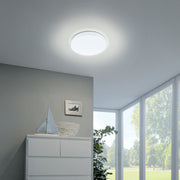 Eglo EU Frania Rounded White Plastic & Steel LED Ceiling Light, 28cm