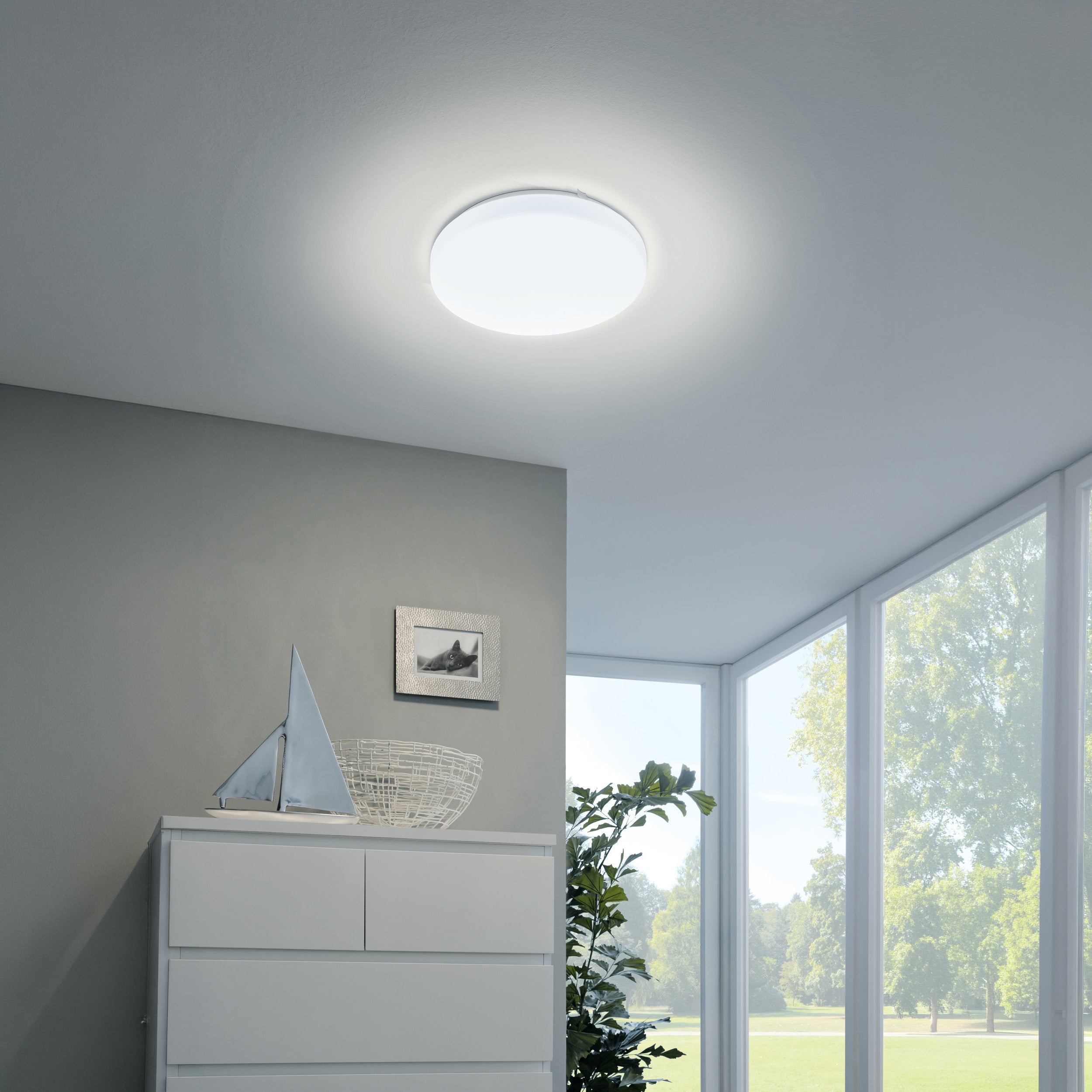 Eglo EU Frania Square White Plastic & Steel LED Ceiling Light, 28cm product image - Endon Lighting from First Light Direct with great prices and fast UK delivery