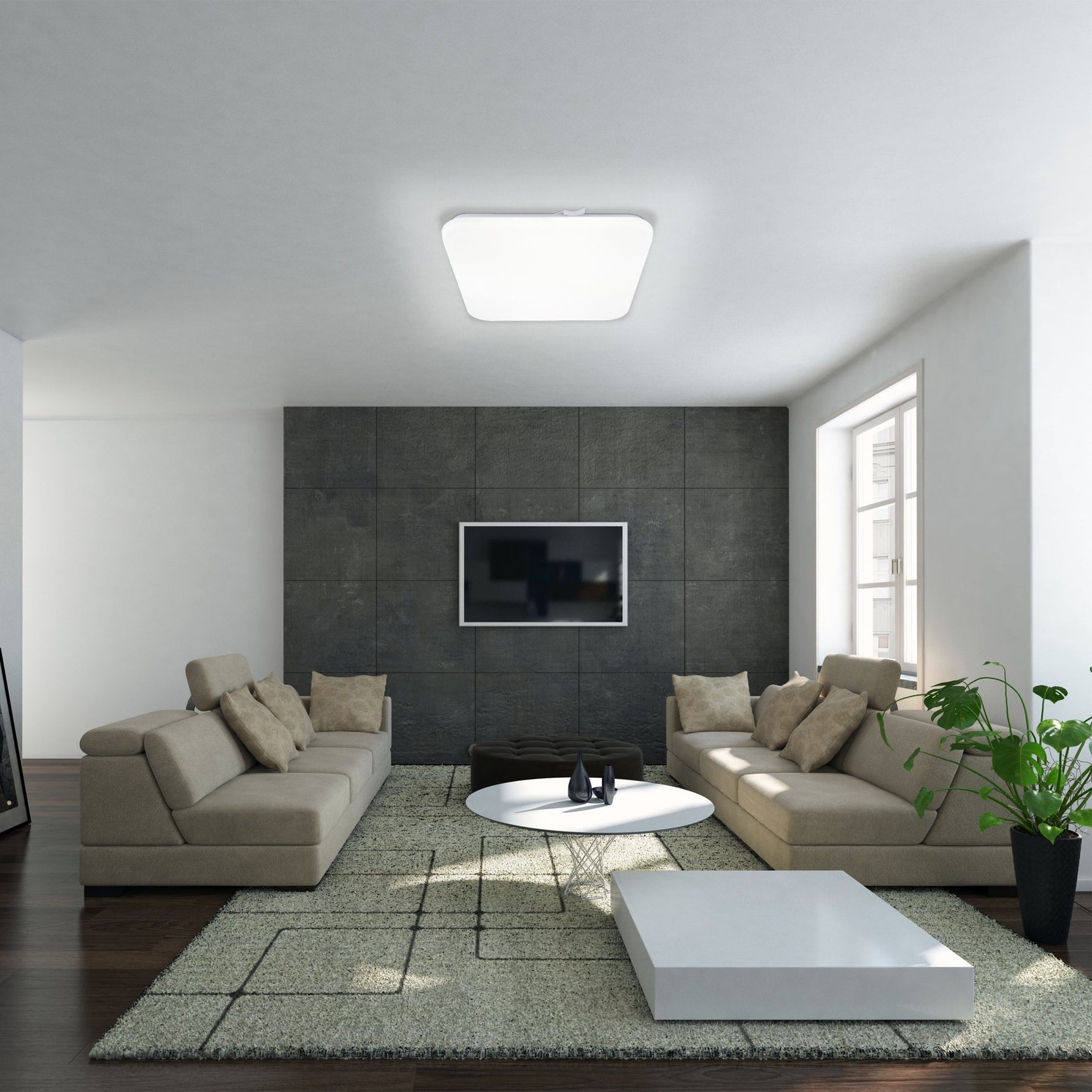 Eglo EU FUEVA?5 Surface?Mounted LED Ceiling Light – White Steel, Round, Warm White, Indoor Lighting product image - Endon Lighting from First Light Direct with great prices and fast UK delivery