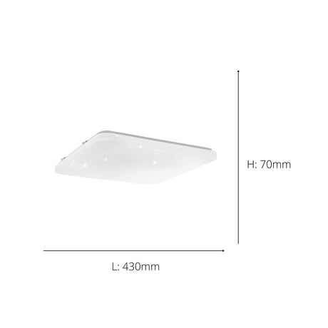 Eglo EU Frania-S Square White Crystal Effect Wall/Ceiling Light, 43cm