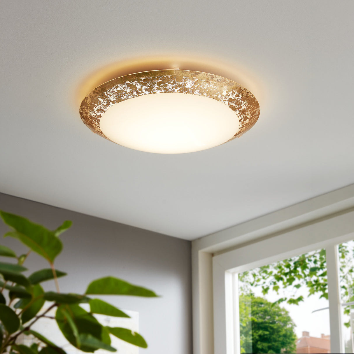 Eglo EU MONTENOVO LED Wall or Ceiling Light – White & Gold Glass, Warm White, 2220?lm, Indoor Lighting