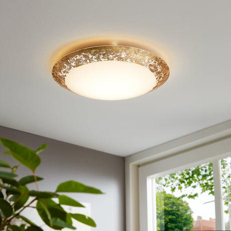 Eglo EU MONTENOVO LED Wall or Ceiling Light – White & Gold Glass, Warm White, 2220?lm, Indoor Lighting