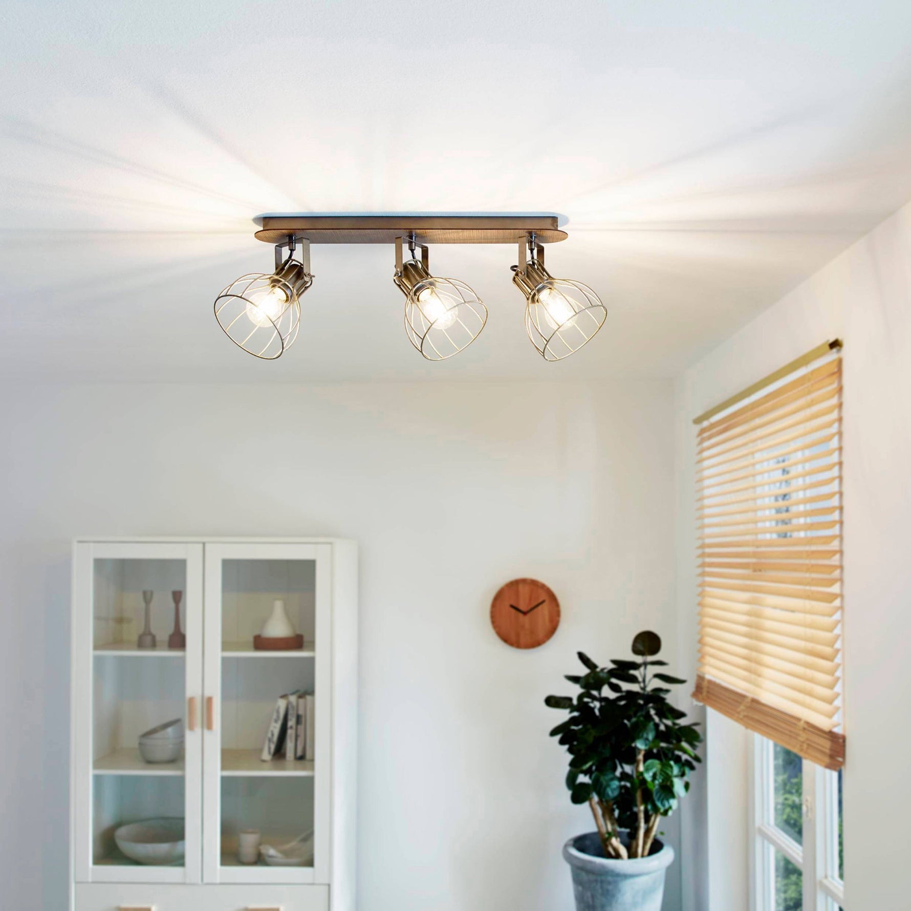 Eglo EU Townshend White/Natural Metal & Wood 4-Light Spotlight - Industrial Style product image - Endon Lighting from First Light Direct with great prices and fast UK delivery