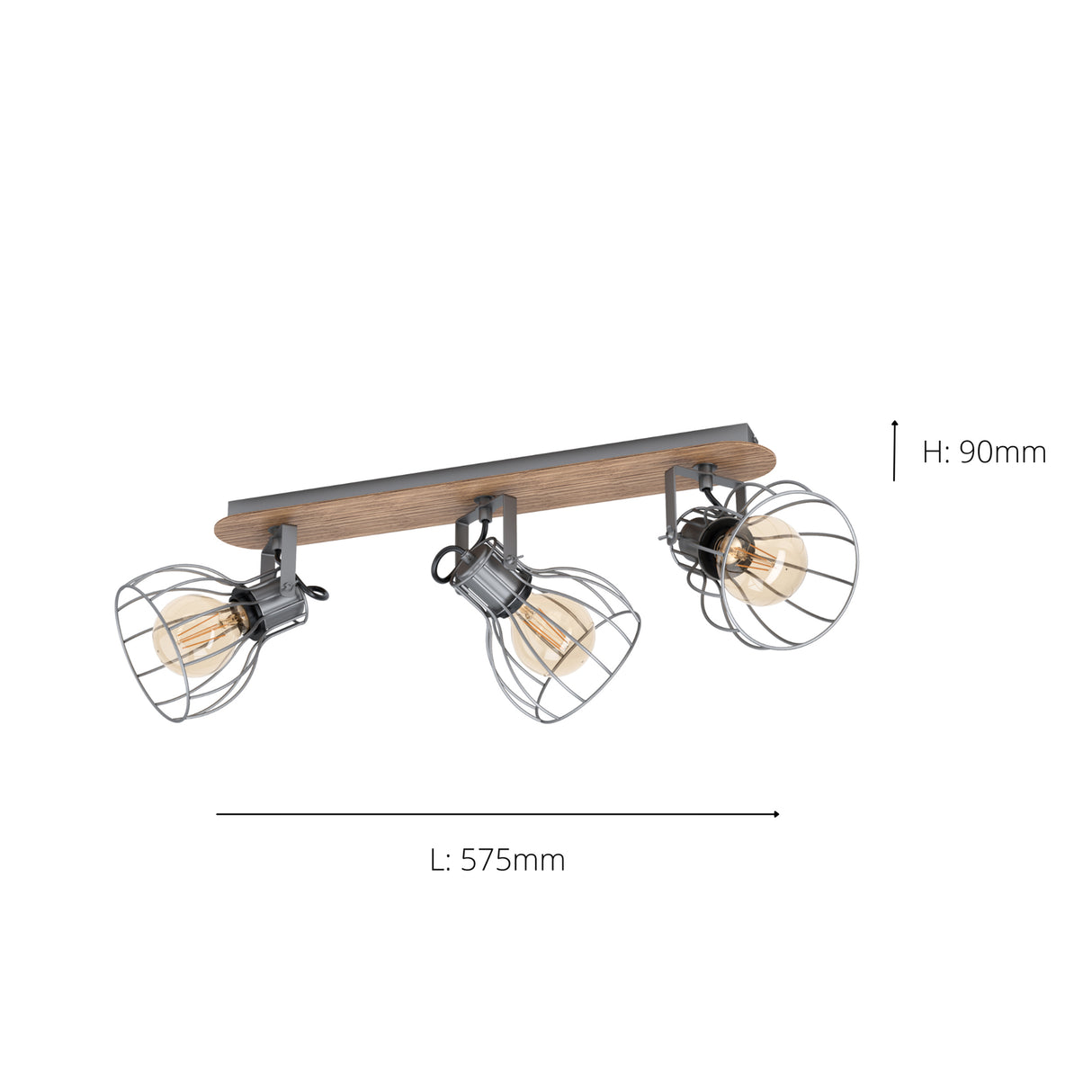 Eglo EU Sambatello Exposed Lightbulb  Brown & Silver 3-light Ceiling Spotlight