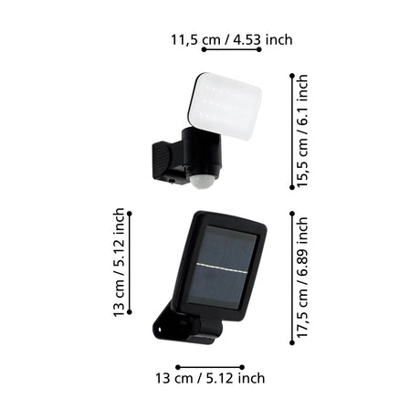 Eglo EU CASABAS Solar LED Floodlight – Black, Motion Sensor, Cold White, IP44 Outdoor Lighting