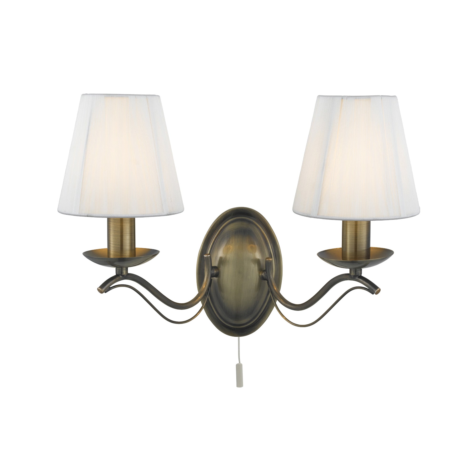 Andretti 2Lt Wall Light-Antique Brass & Ivory String Fabric