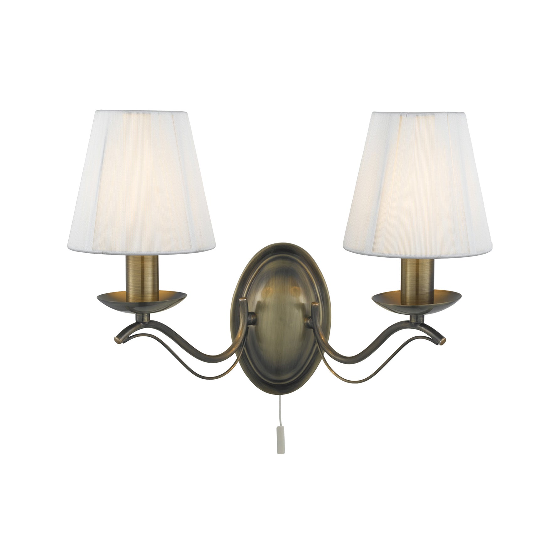 Andretti 2Lt Wall Light-Antique Brass & Ivory String Fabric