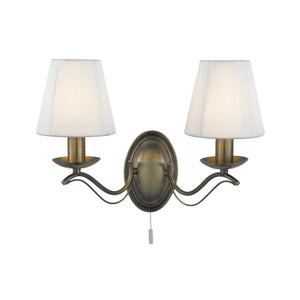 Andretti 2Lt Wall Light-Antique Brass & Ivory String Fabric