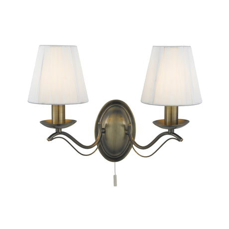 Andretti 2Lt Wall Light-Antique Brass & Ivory String Fabric