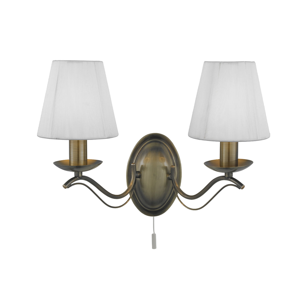 Searchlight Electric Andretti 2Lt Wall Light-Antique Brass & Ivory String Fabric 9822-2AB