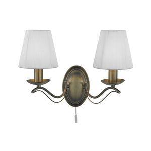 Searchlight Electric Andretti 2Lt Wall Light-Antique Brass & Ivory String Fabric 9822-2AB