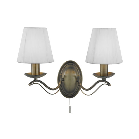 Searchlight Electric Andretti 2Lt Wall Light-Antique Brass & Ivory String Fabric 9822-2AB