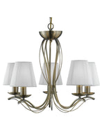 Searchlight Electric Andretti 5Lt Pendant-Antique Brass & Ivory String Fabric 9825-5AB