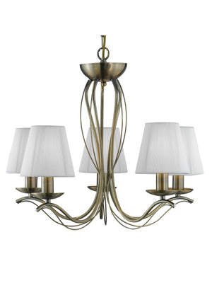 Searchlight Electric Andretti 5Lt Pendant-Antique Brass & Ivory String Fabric 9825-5AB